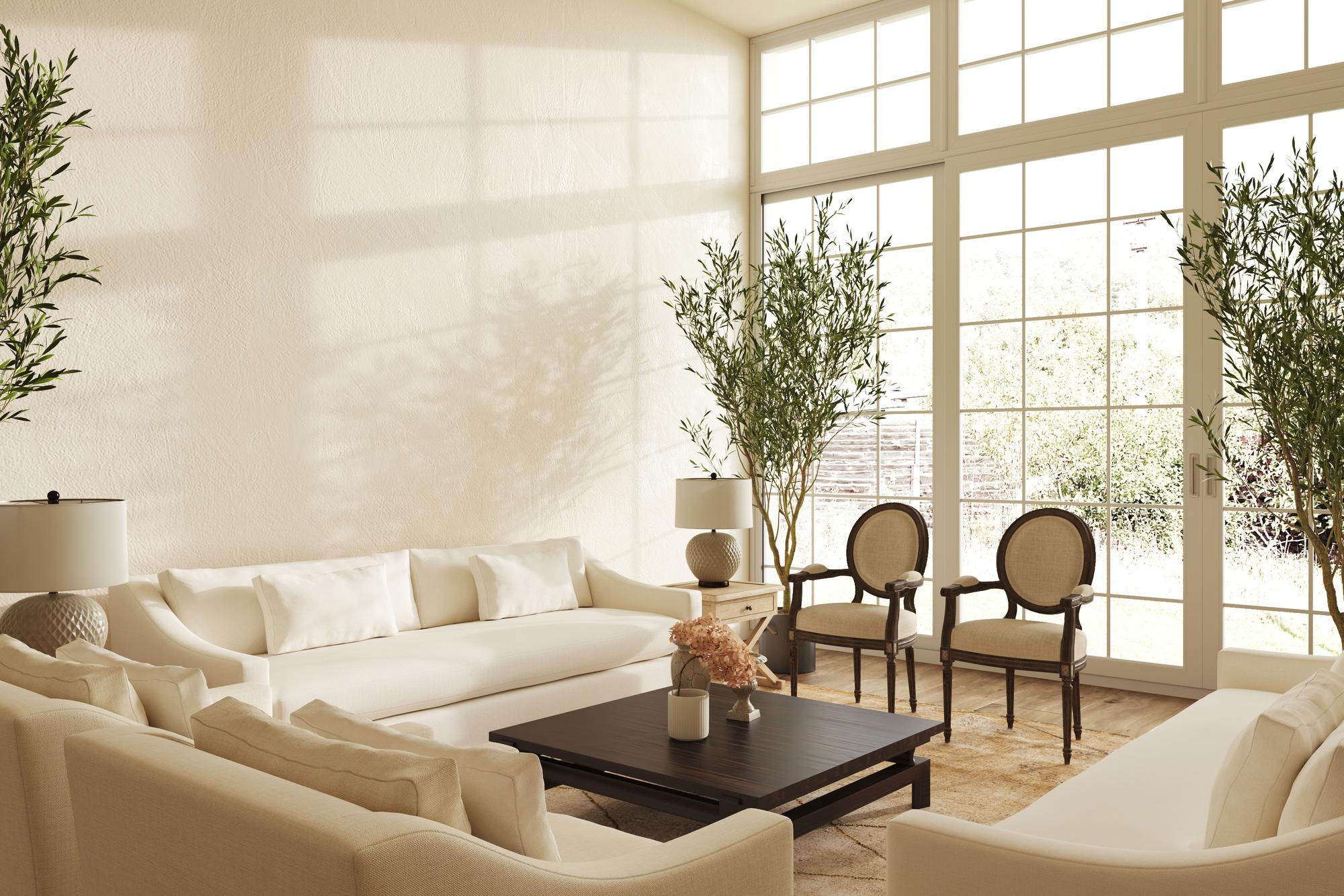 living modern, natural light, staged apartment